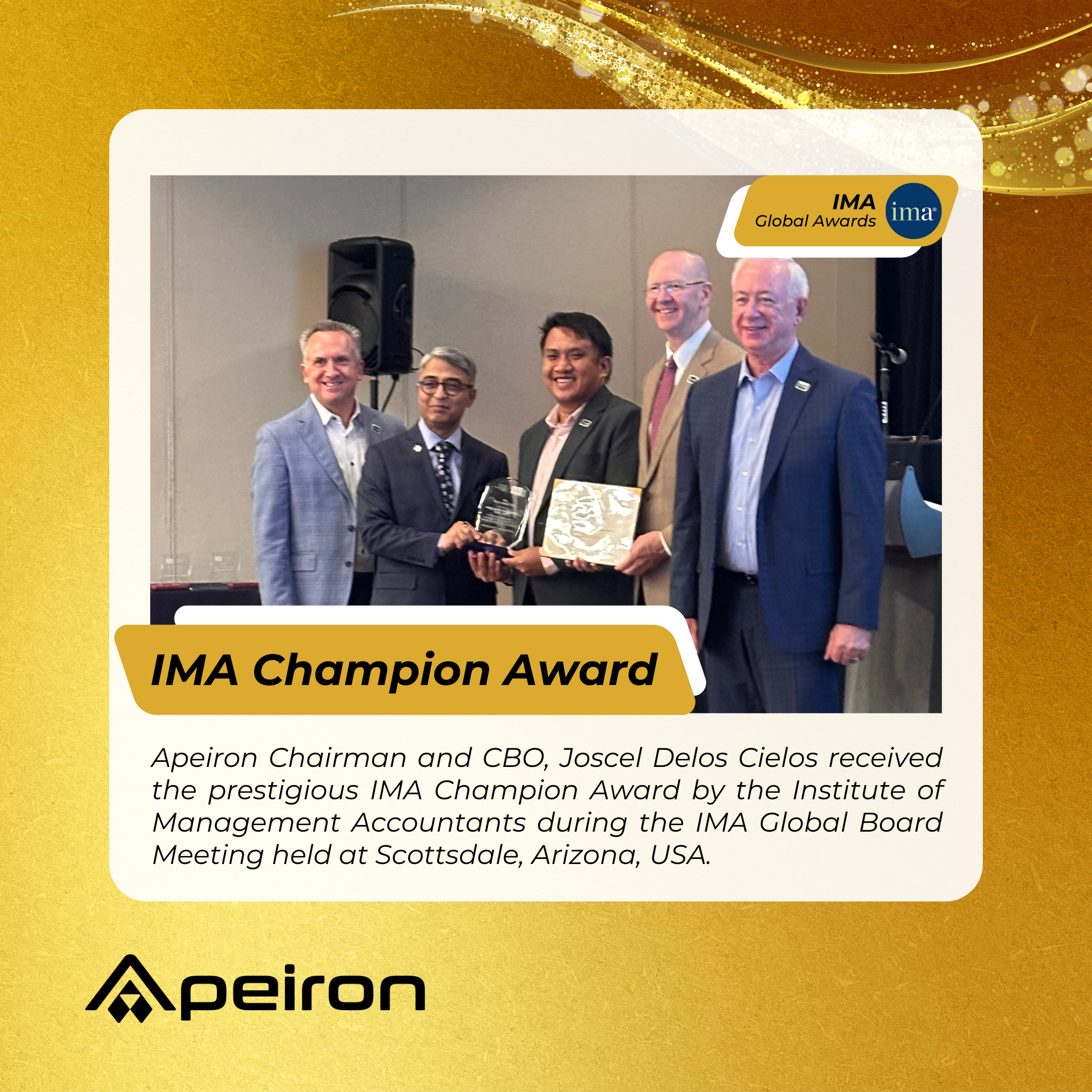 Joscel Delos Cielos receives the IMA Champion Award for exceptional leadership in management accounting.